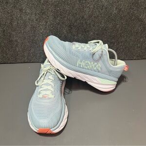 Hoka Athletic Shoes in Light Blue and Coral